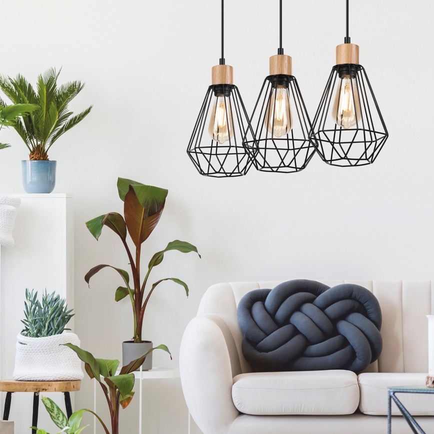 Brilagi - Lampadario a sospensione con filo WOODY BASKET 3xE27/60W/230V quercia