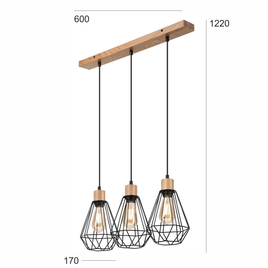 Brilagi - Lampadario a sospensione con filo WOODY BASKET 3xE27/60W/230V quercia