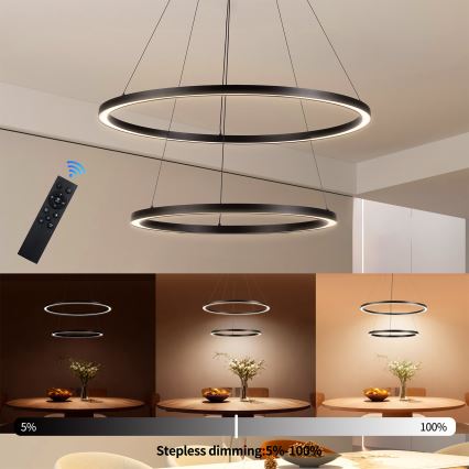 Brilagi - Lampadario LED dimmerabile su cavo PORTOFINO LED/98W/230V 3000-6000K Ø 80 cm nero + telecomando