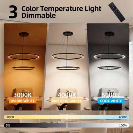 Brilagi - Lampadario LED dimmerabile su cavo PORTOFINO LED/98W/230V 3000-6000K Ø 80 cm nero + telecomando