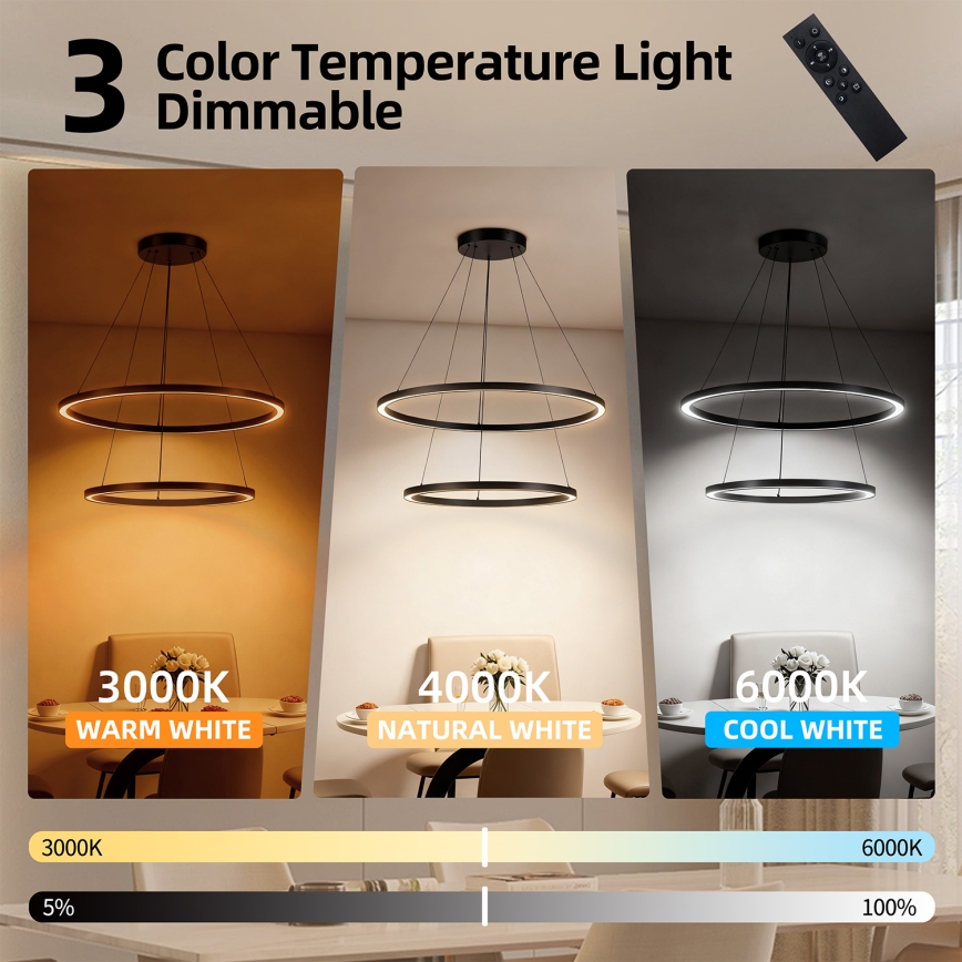 Brilagi - Lampadario LED dimmerabile su cavo PORTOFINO LED/98W/230V 3000-6000K Ø 80 cm nero + telecomando