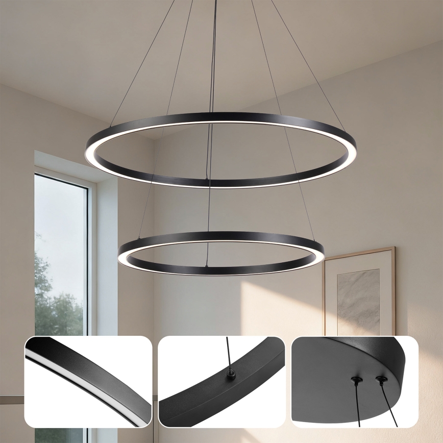 Brilagi - Lampadario LED dimmerabile su cavo PORTOFINO LED/98W/230V 3000-6000K Ø 80 cm nero + telecomando