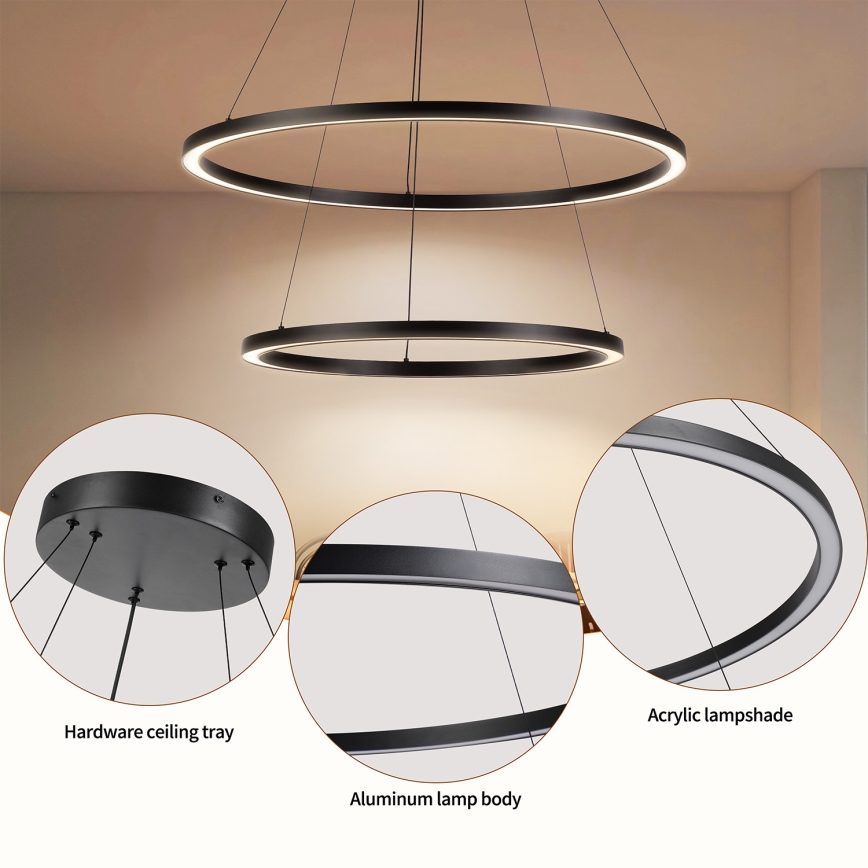 Brilagi - Lampadario LED dimmerabile su cavo PORTOFINO LED/98W/230V 3000-6000K Ø 80 cm nero + telecomando