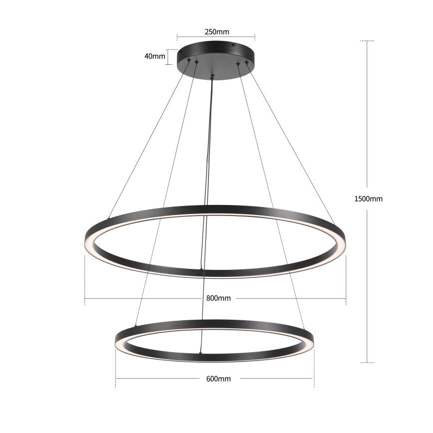 Brilagi - Lampadario LED dimmerabile su cavo PORTOFINO LED/98W/230V 3000-6000K Ø 80 cm nero + telecomando