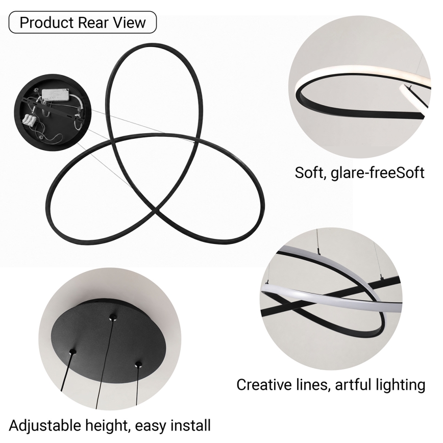 Brilagi - Lampadario dimmerabile a sospensione con cavo INFINITY LED/80W/230V 3000-6000K 80x80 cm nero + telecomando