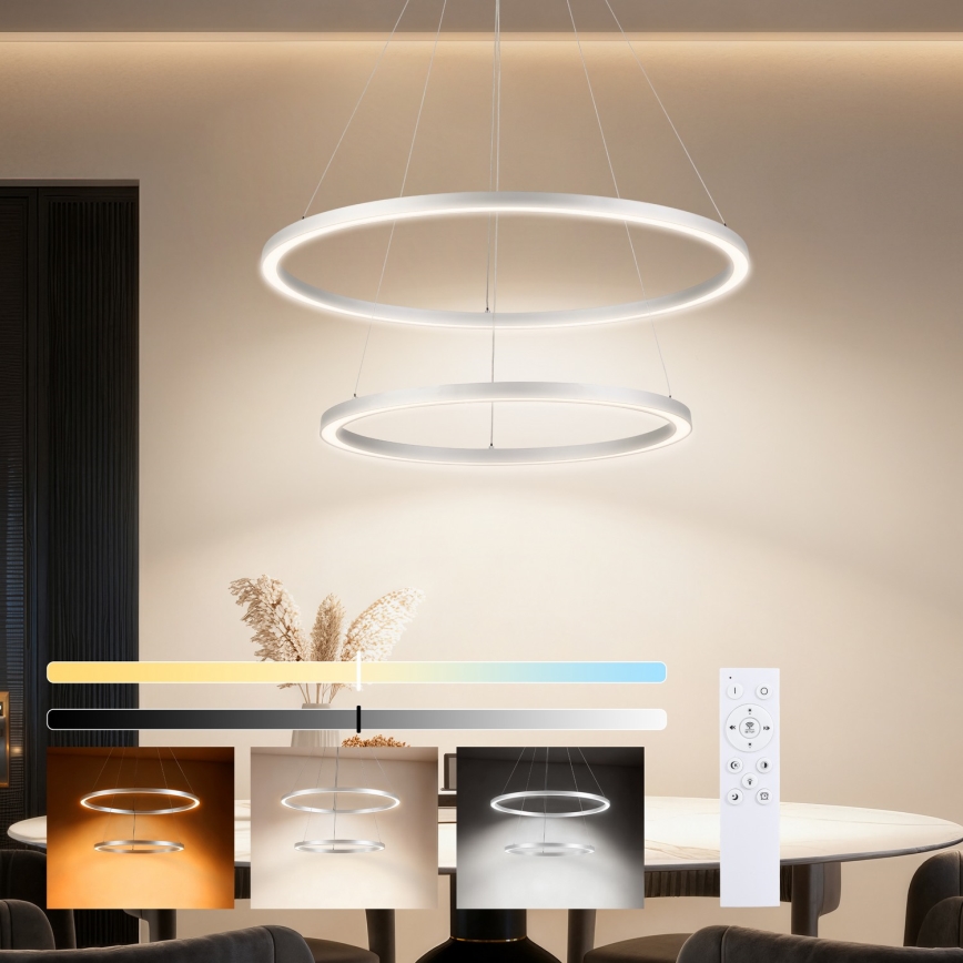 Brilagi - Lampadario a sospensione dimmerabile su cavo PORTOFINO LED/98W/230V 3000-6000K Ø 80 cm argento + telecomando