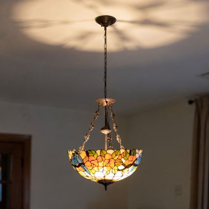 Brilagi - Lampadario a sospensione in stile Tiffany con catena JUNGLE 3xE27/60W/230V Ø 50 cm