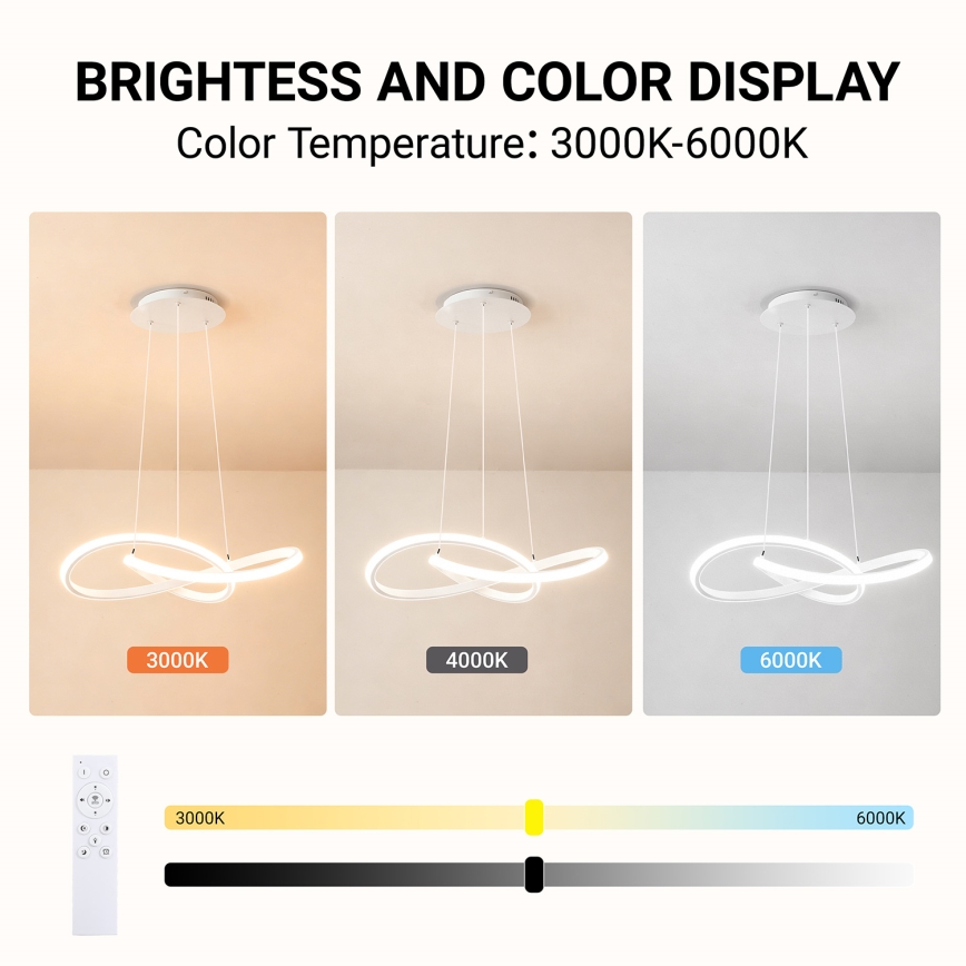 Brilagi - Lampadario dimmerabile su cavo INFINITY LED/55W/230V 3000-6000K 50x50 cm bianco + telecomando