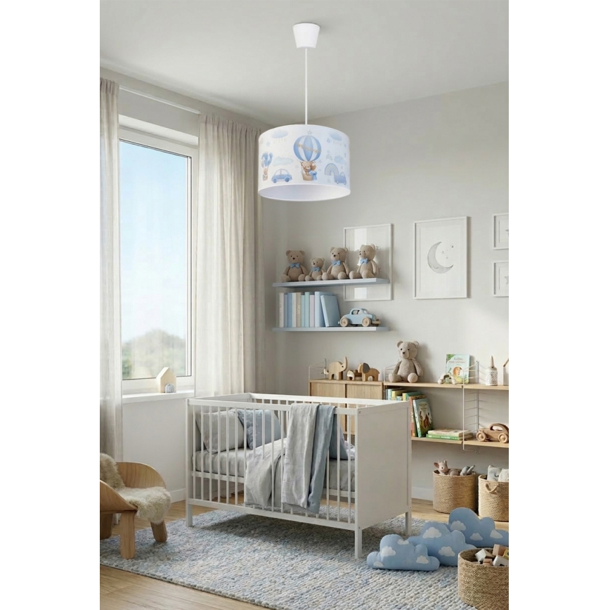 Brilagi - Lampadario a sospensione LED per bambini BOBO 1xE27/60W/230V Ø 35 cm blu/orsetti