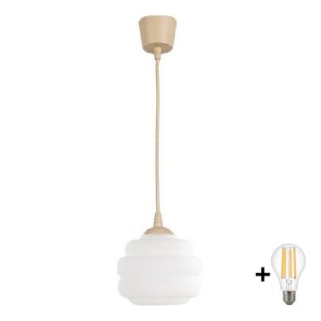 Brilagi - Lampadario a sospensione LED RETRO GLASS 1xE27/60W/230V Ø 20 cm beige/bianco