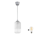 Brilagi - Lampadario a sospensione LED su cavo RETRO GLASS 1xE27/60W/230V Ø 14 cm argento/bianco