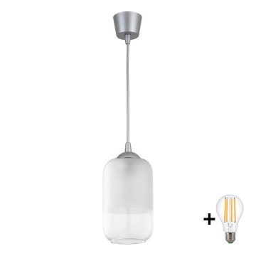 Brilagi - Lampadario a sospensione LED su cavo RETRO GLASS 1xE27/60W/230V Ø 14 cm argento/bianco