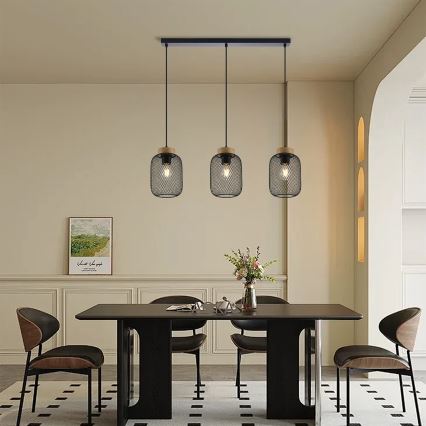 Brilagi - Lampadario a sospensione su cavo BASKLITE 3xE27/15W/230V legno/nero