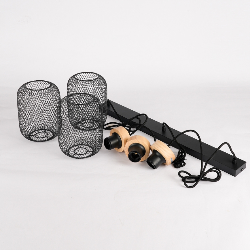 Brilagi - Lampadario a sospensione su cavo BASKLITE 3xE27/15W/230V legno/nero