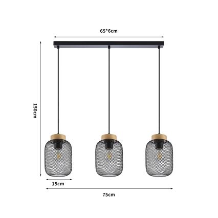 Brilagi - Lampadario a sospensione su cavo BASKLITE 3xE27/15W/230V legno/nero