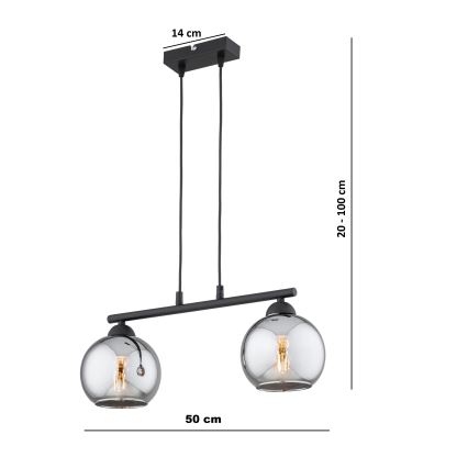 Brilagi - Lampadario a sospensione su cavo DIOR 2xE27/60W/230V nero/grigio fumé