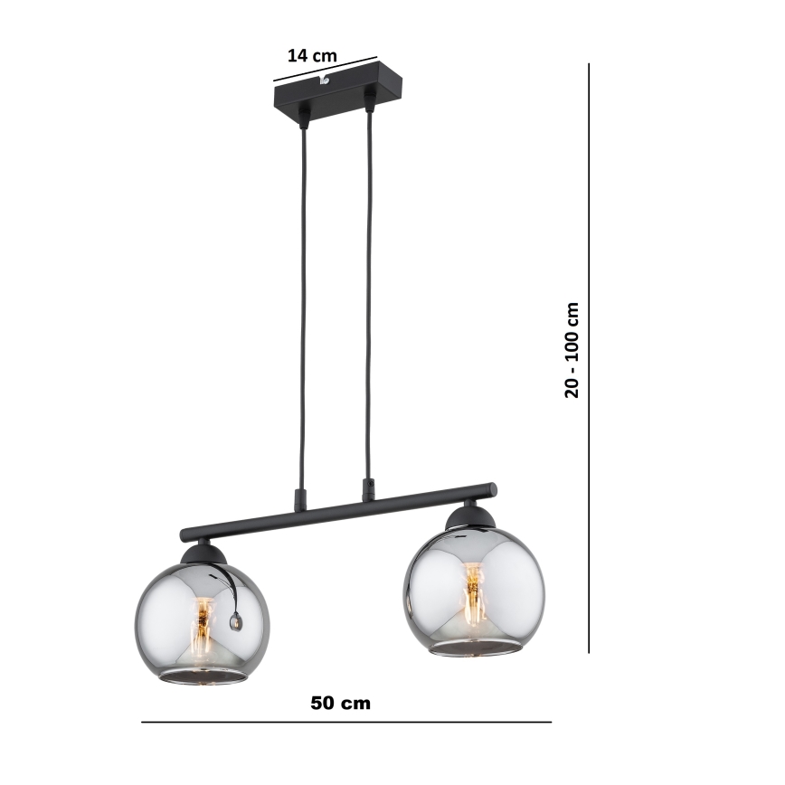 Brilagi - Lampadario a sospensione su cavo DIOR 2xE27/60W/230V nero/grigio fumé