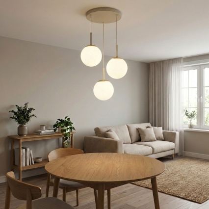 Brilagi - Lampadario a sospensione su cavo MILO ECRU 3xE27/60W/230V beige/oro