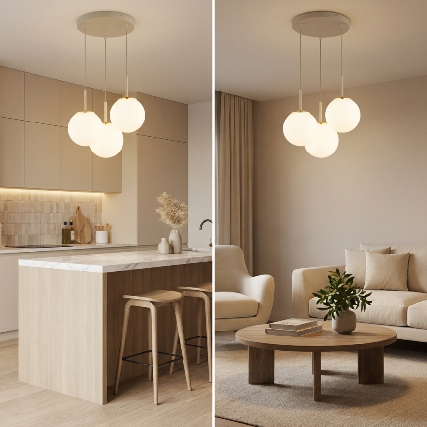 Brilagi - Lampadario a sospensione su cavo MILO ECRU 3xE27/60W/230V beige/oro