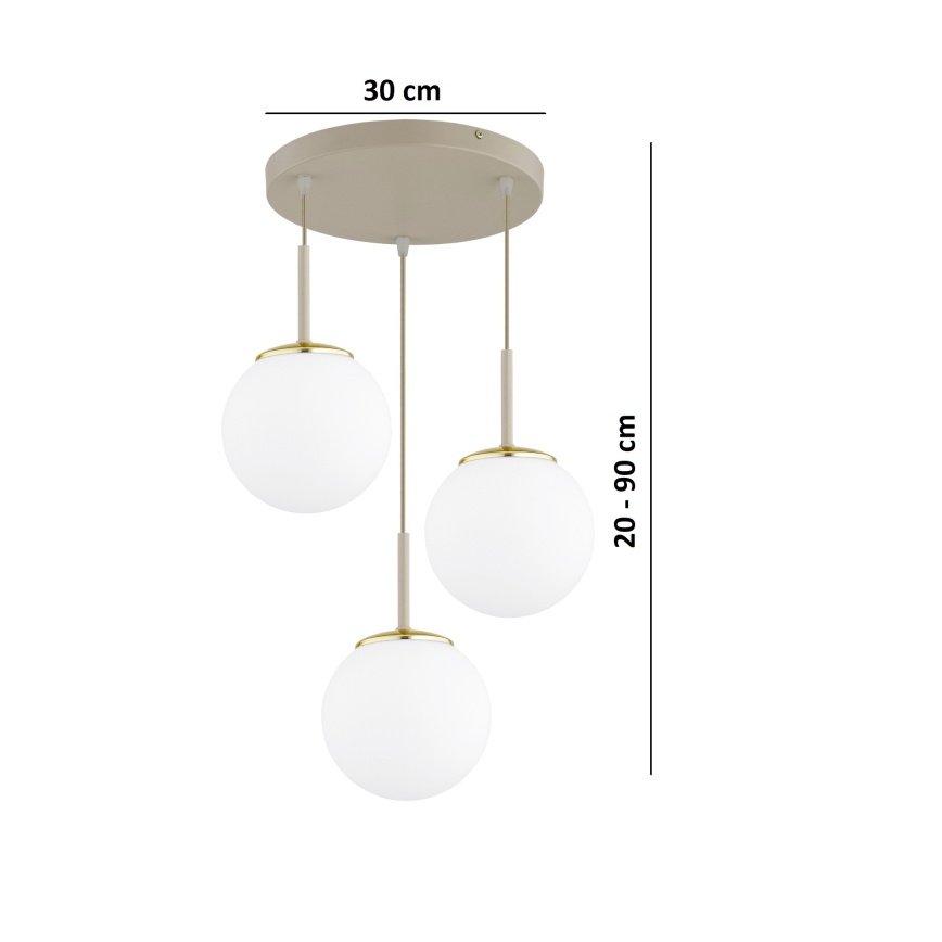 Brilagi - Lampadario a sospensione su cavo MILO ECRU 3xE27/60W/230V beige/oro