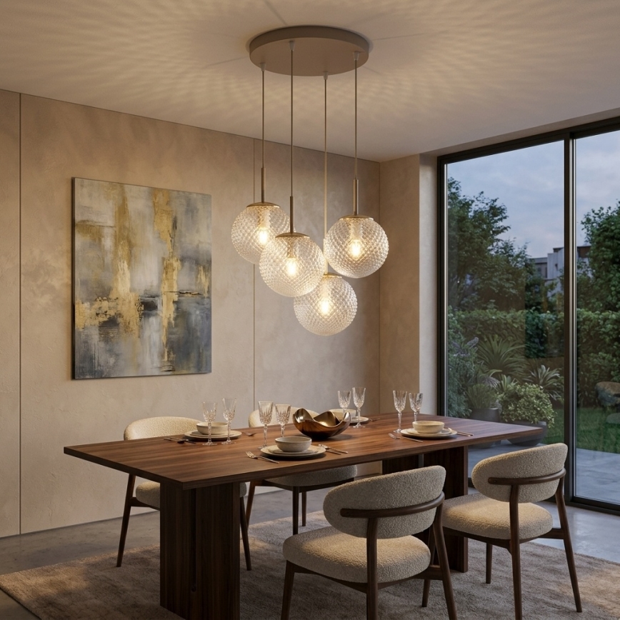 Brilagi - Lampadario a sospensione su cavo STELLA 4xE27/60W/230V beige/oro