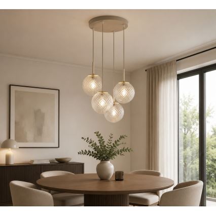 Brilagi - Lampadario a sospensione su cavo STELLA 4xE27/60W/230V beige/oro