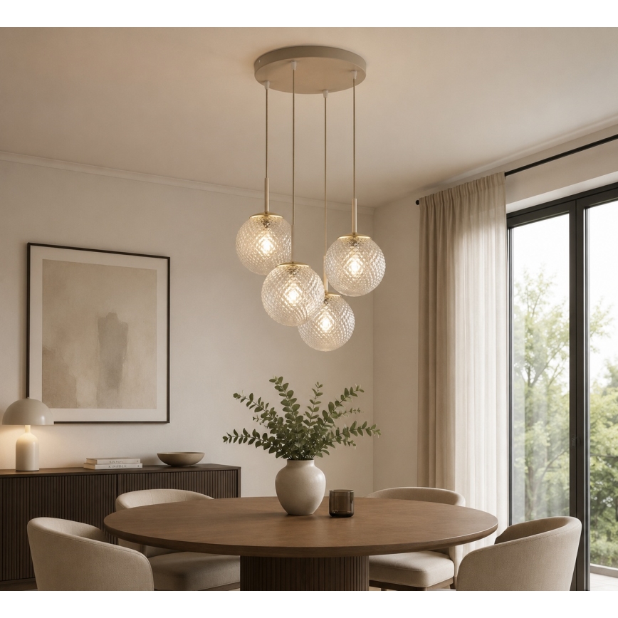 Brilagi - Lampadario a sospensione su cavo STELLA 4xE27/60W/230V beige/oro