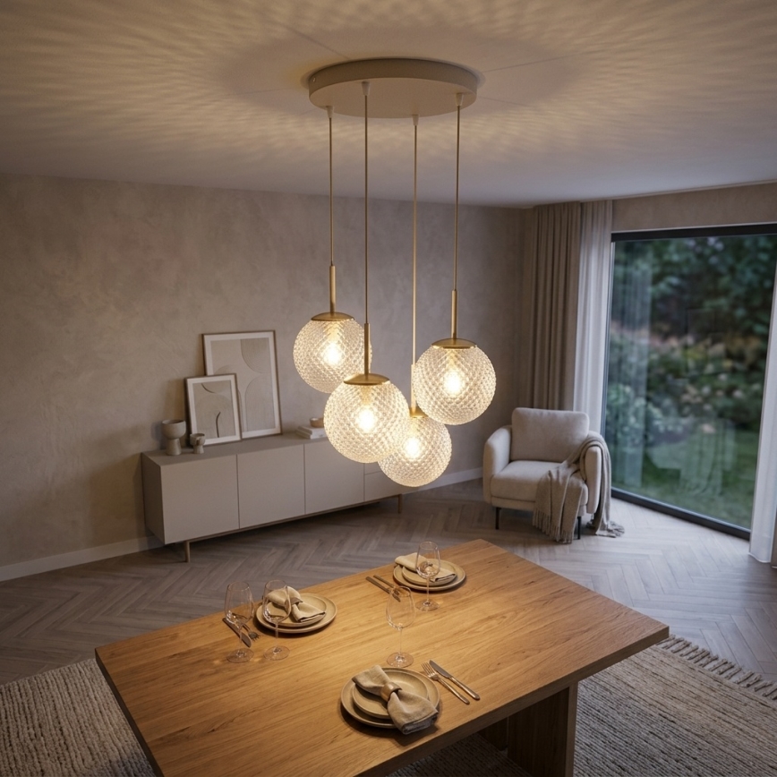 Brilagi - Lampadario a sospensione su cavo STELLA 4xE27/60W/230V beige/oro