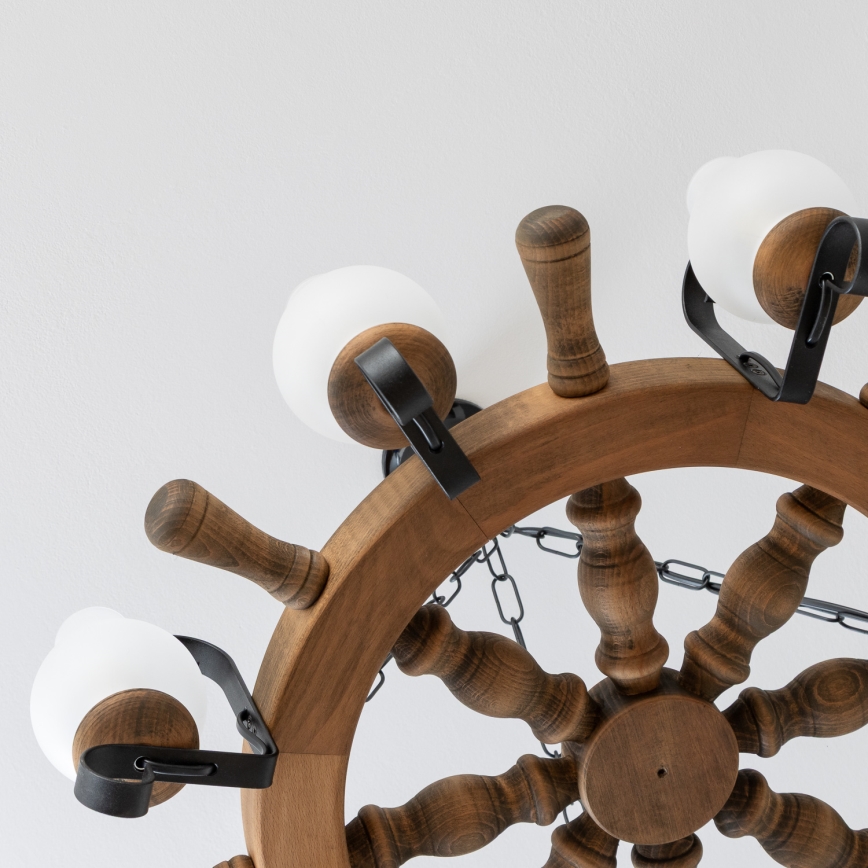 Brilagi - Lampadario a sospensione TIMONA a catena, 8xE14/40W/230V, diam. 70 cm, finitura faggio