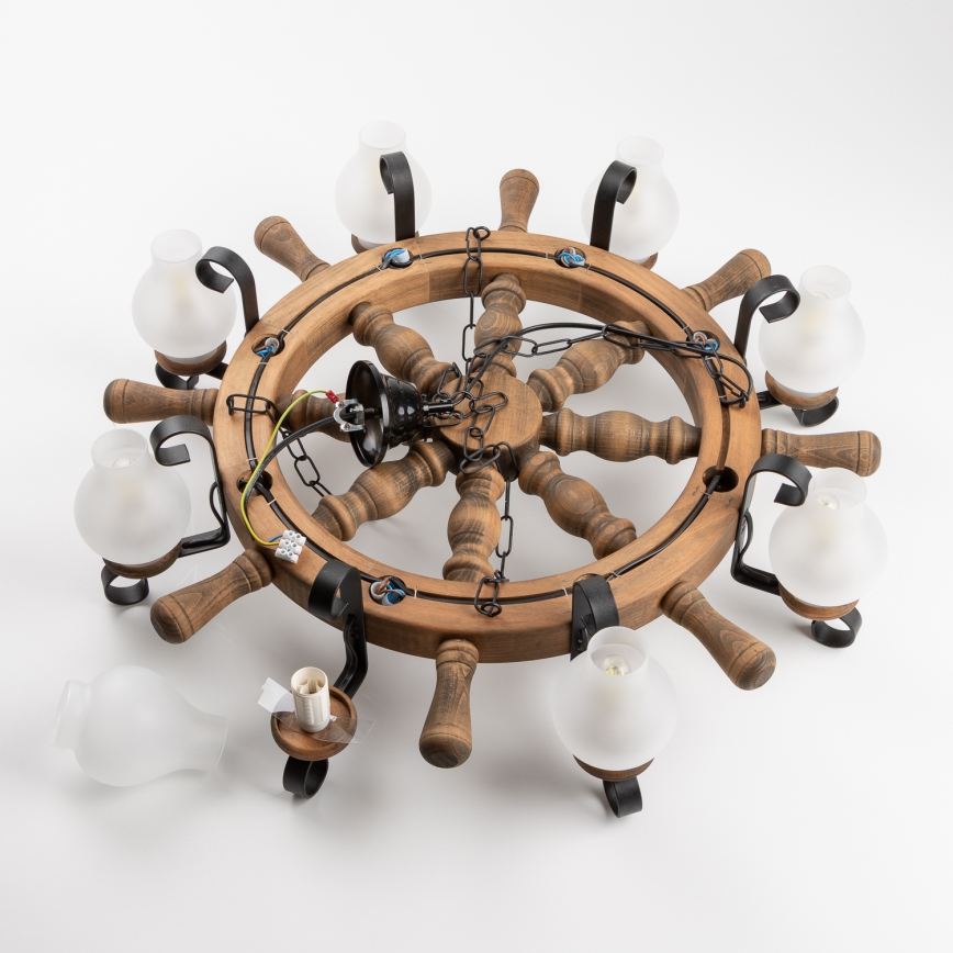 Brilagi - Lampadario a sospensione TIMONA a catena, 8xE14/40W/230V, diam. 70 cm, finitura faggio