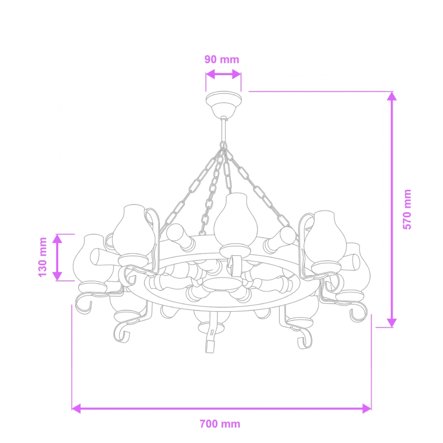 Brilagi - Lampadario a sospensione TIMONA a catena, 8xE14/40W/230V, diam. 70 cm, finitura faggio