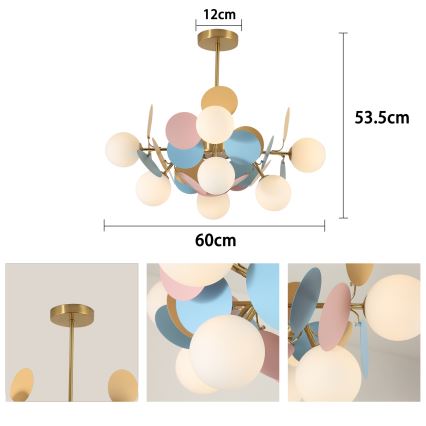 Brilagi - Lampadario a stelo BALMO 8xG9/9W/230V Ø 60 cm oro/blu/rosa