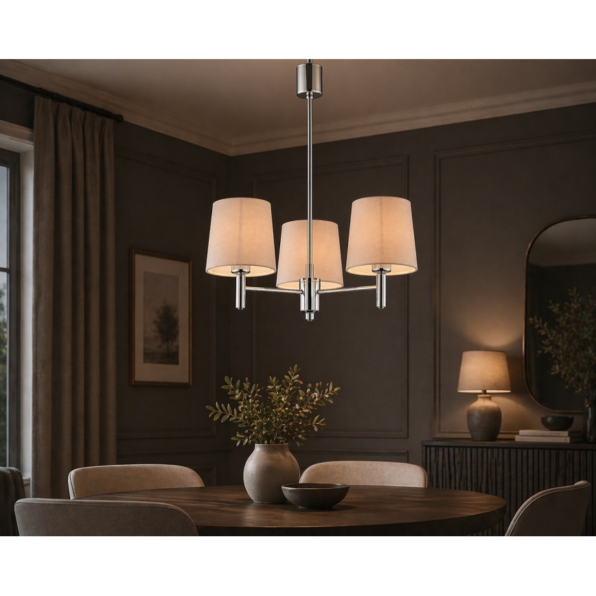 Brilagi - Lampadario a stelo MONTE 3xE27/15W/230V beige/cromo lucido