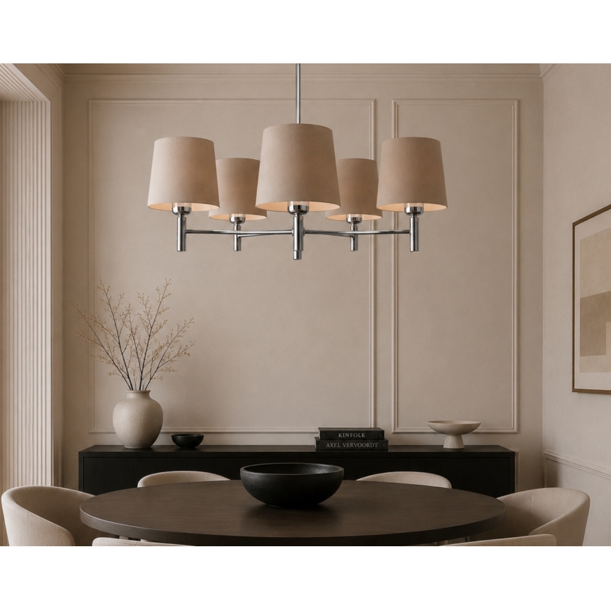 Brilagi - Lampadario a stelo MONTE 5xE27/15W/230V beige/cromo lucido