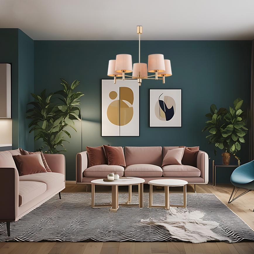 Brilagi - Lampadario a stelo MONTE 5xE27/15W/230V beige/oro