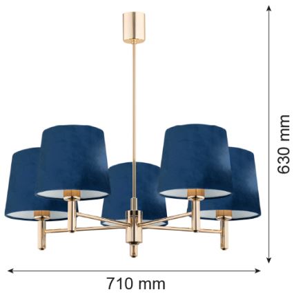 Brilagi - Lampadario a stelo MONTE 5xE27/15W/230V blu/oro