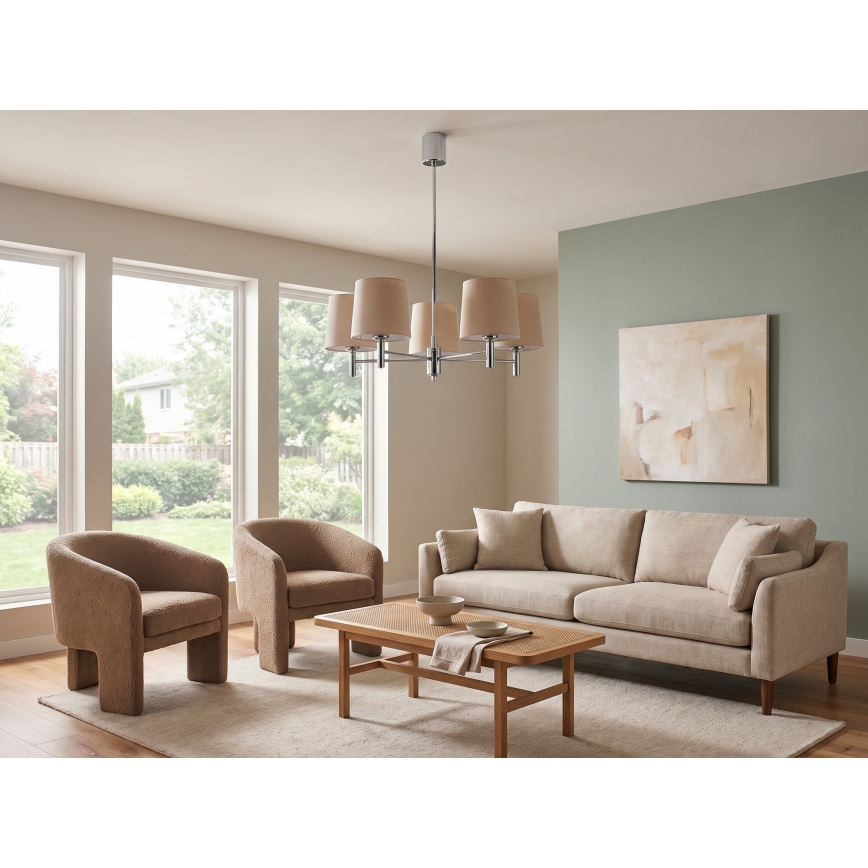 Brilagi - Lampadario a stelo MONTE 5xE27/60W/230V beige/cromo lucido