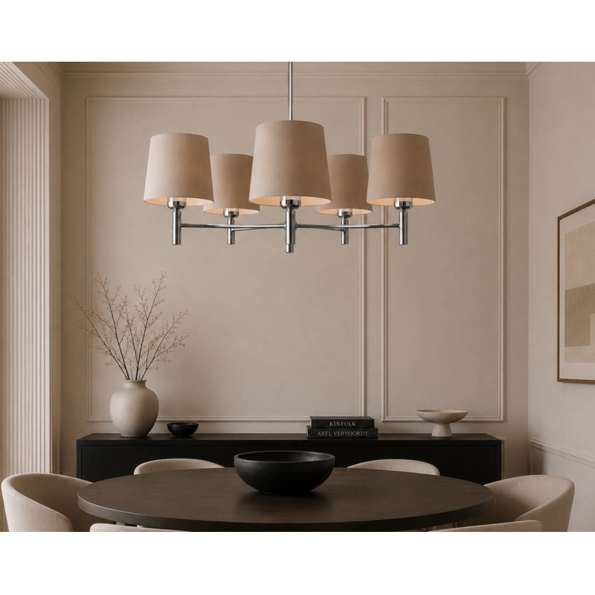 Brilagi - Lampadario a stelo MONTE 5xE27/60W/230V beige/cromo lucido