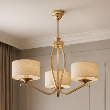 Brilagi - Lampadario a stelo SAPHIRE 3xE27/15W/230V Ø 66 cm crema/oro/patina