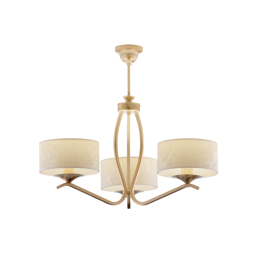 Brilagi - Lampadario a stelo SAPHIRE 3xE27/15W/230V Ø 66 cm crema/oro/patina