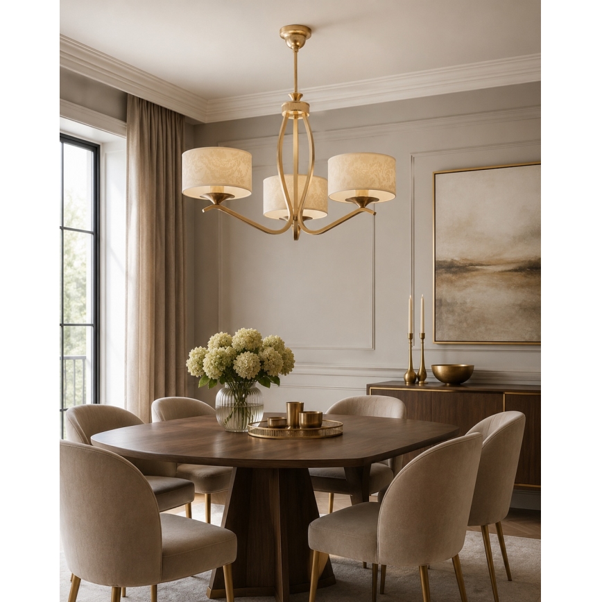 Brilagi - Lampadario a stelo SAPHIRE 3xE27/15W/230V Ø 66 cm crema/oro/patina