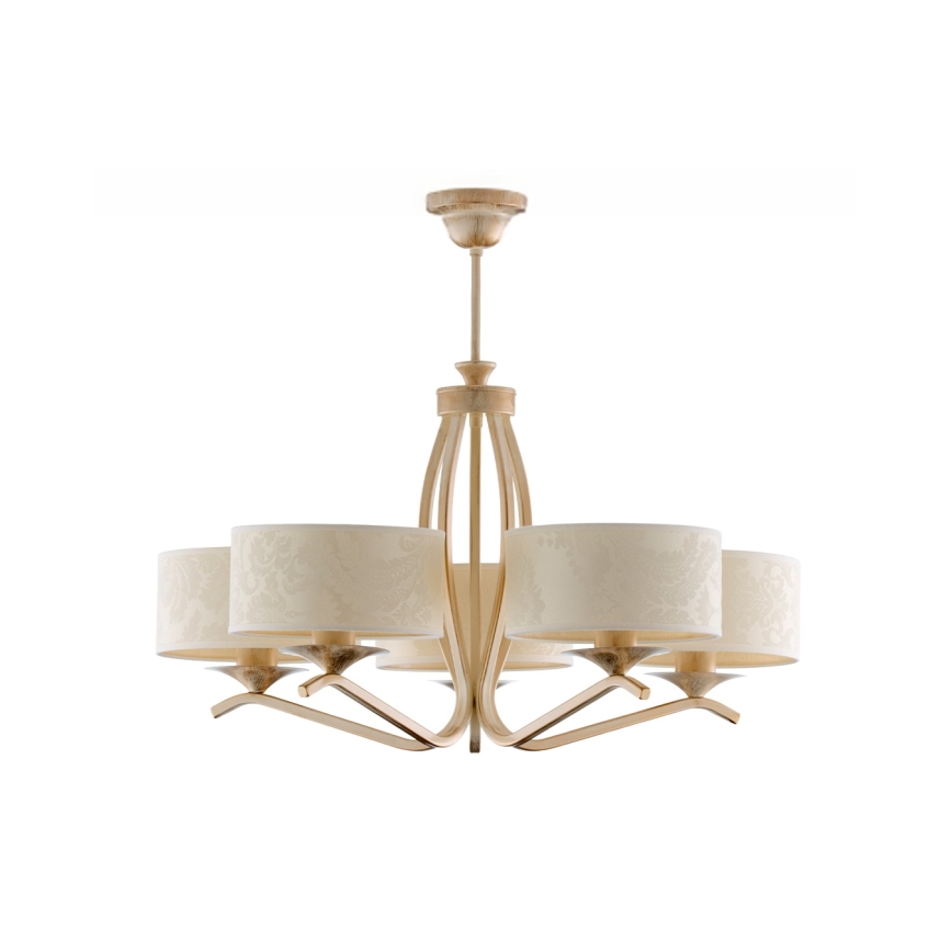 Brilagi - Lampadario a stelo SAPHIRE 5xE27/15W/230V Ø 66 cm crema/oro/patina