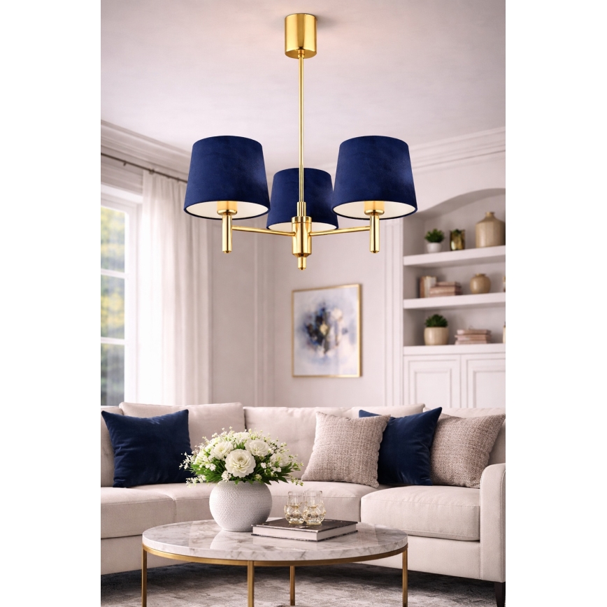 Brilagi - Lampadario con asta MONTE 3xE27/15W/230V blu/oro