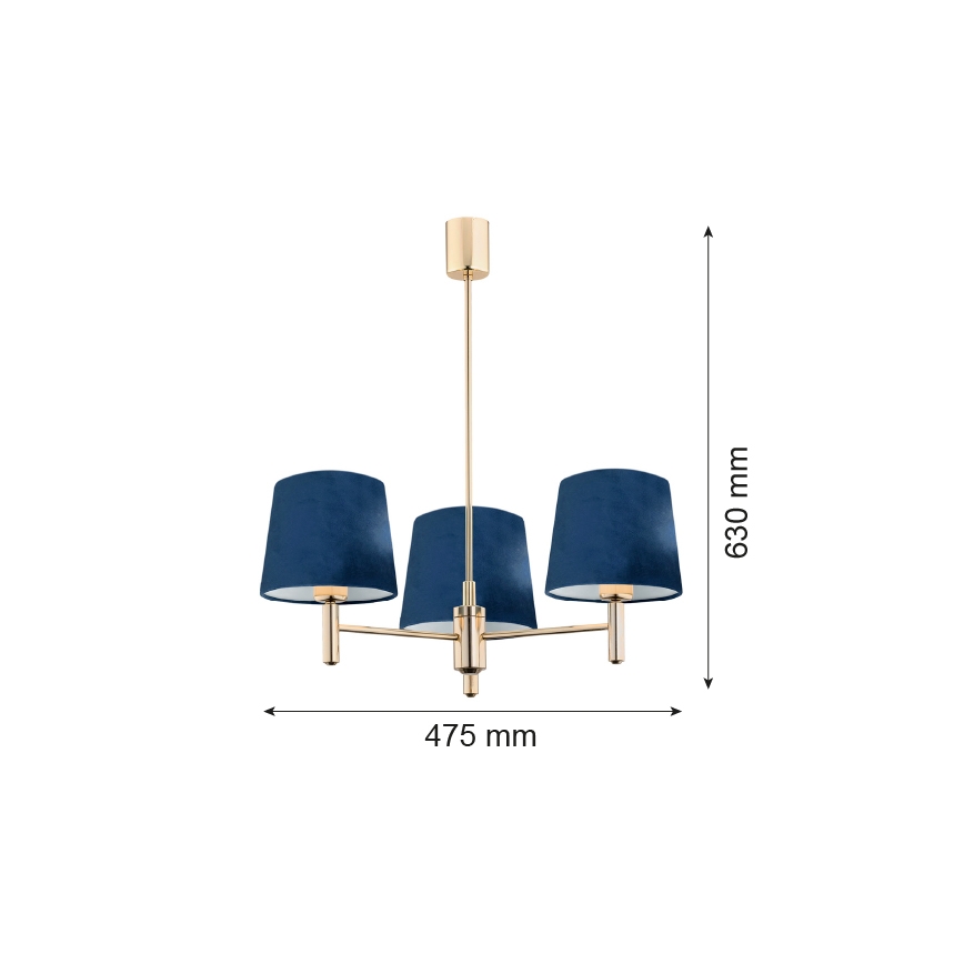 Brilagi - Lampadario con asta MONTE 3xE27/15W/230V blu/oro