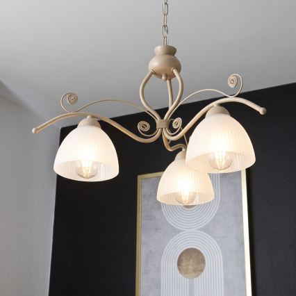 Brilagi - Lampadario con catena ANTICO MODERN 3xE27/60W/230V beige