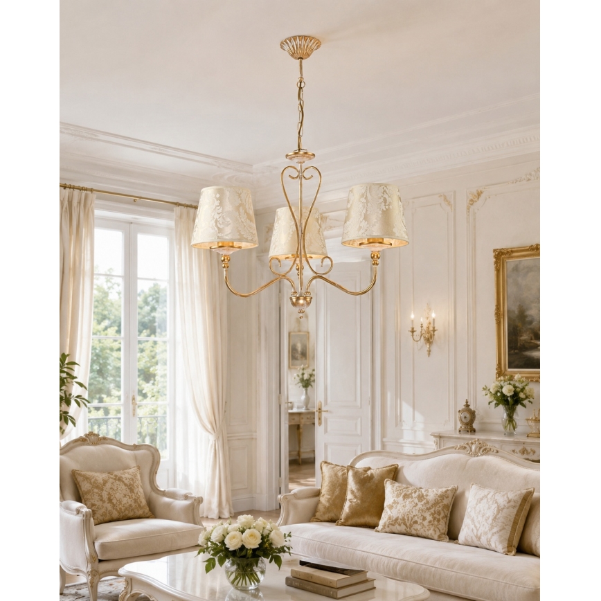 Brilagi - Lampadario con catena SONIA 3xE27/15W/230V Ø 64 cm crema/patina