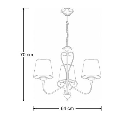 Brilagi - Lampadario con catena SONIA 3xE27/15W/230V Ø 64 cm crema/patina