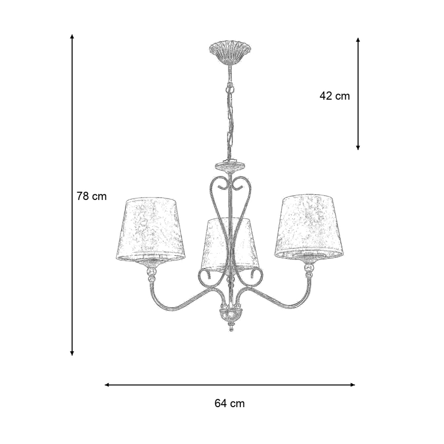 Brilagi - Lampadario con catena SONIA 3xE27/15W/230V Ø 64 cm crema/patina