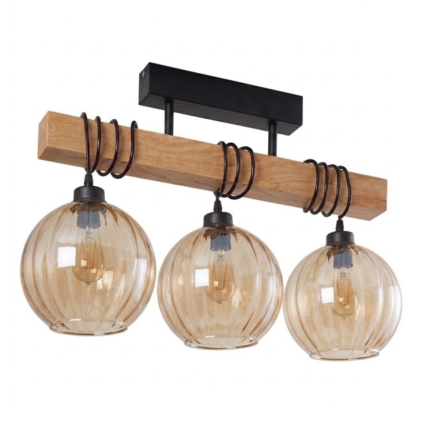 Brilagi - Lampadario a plafone WOOD GLASS 3xE27/60W/230V pino/nero/marrone fumé