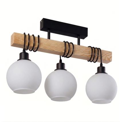 Brilagi - Lampadario da soffitto WOOD GLASS 3xE27/60W/230V pino/nero/bianco